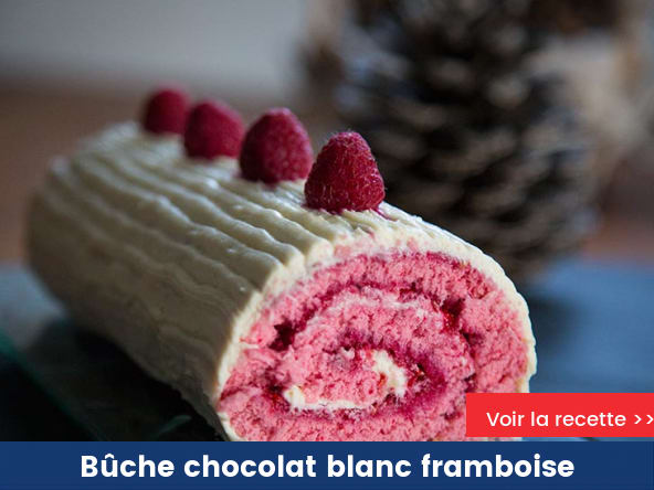 Bûche chocolat blanc framboise
